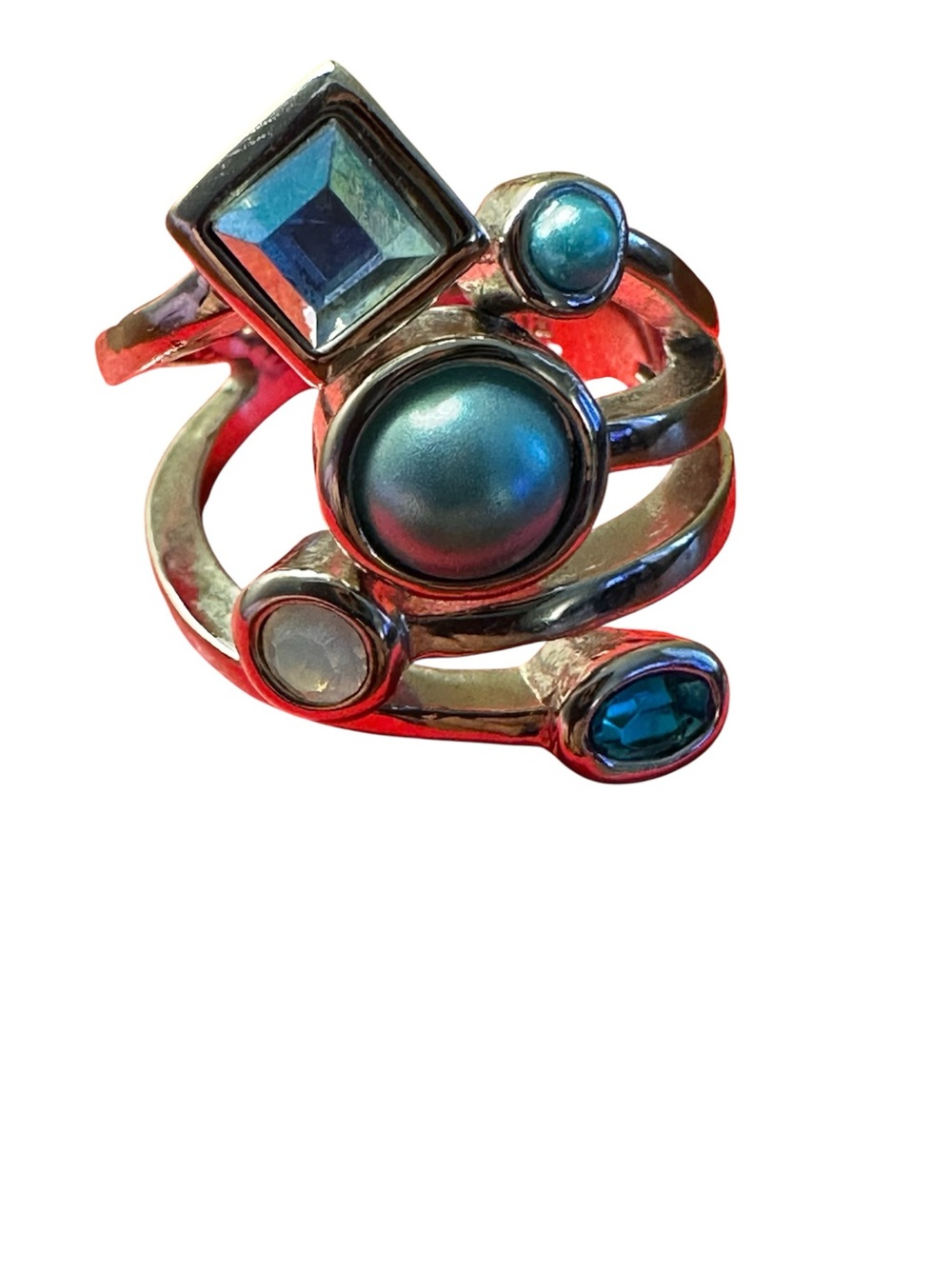 Lia Sophia Silver Multi-Blue Cabochon & Crystal Statement Ring - Picture 7 of 11